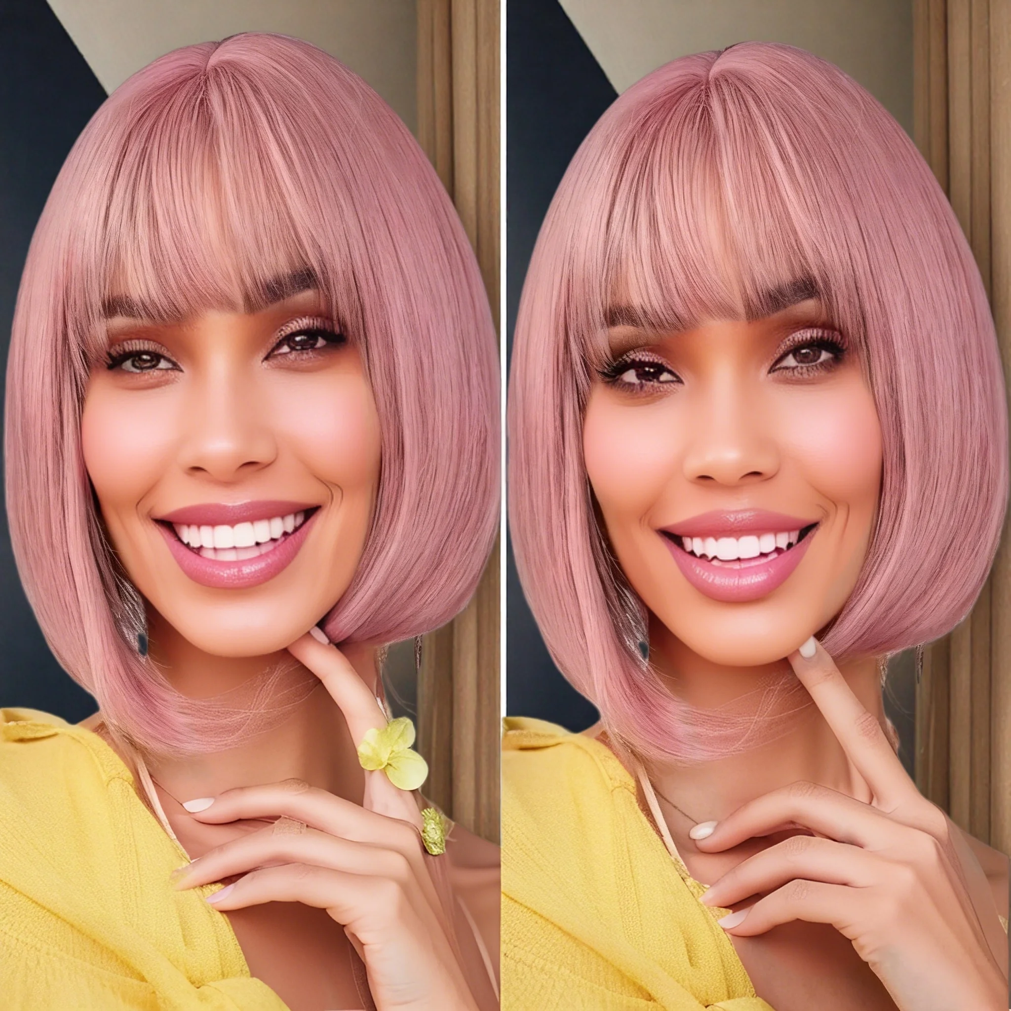 

Розовый парик Боб с челкой Короткий прямой парик Боб с челкой Термостойкие синтетические волосы Рождество Хэллоуин для повседневного использования на вечеринке