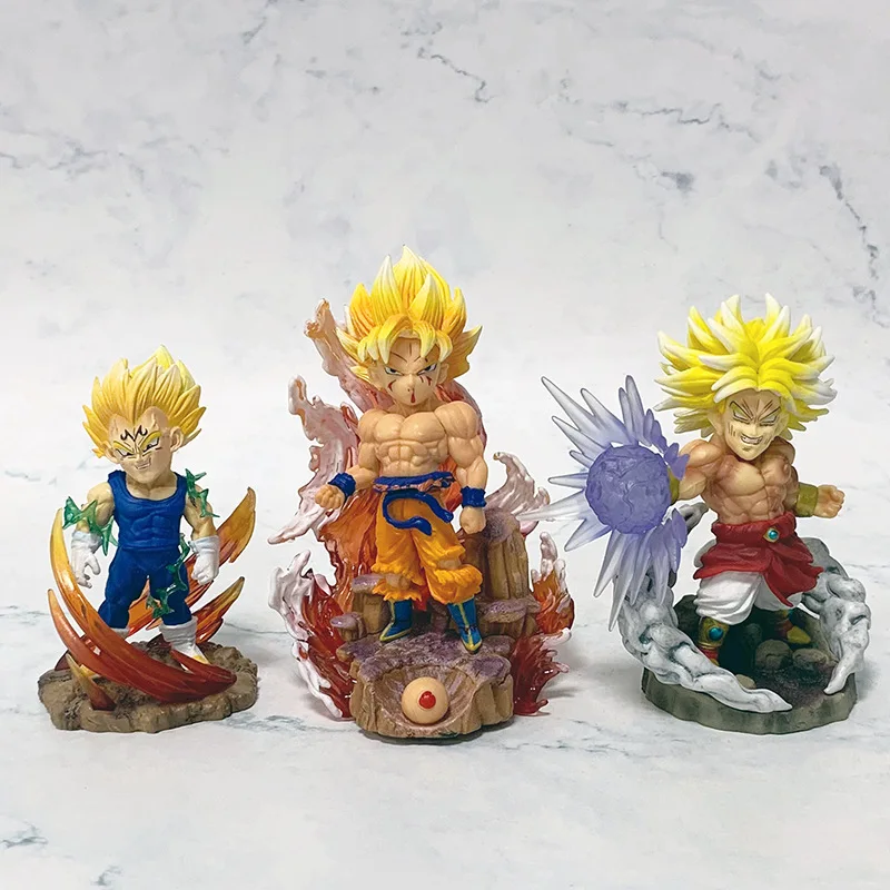 New Anime Dragon Ball Z Scene Cute Edition Vegeta Goku Broli Action Figure Super Saiyan Model Sculpture Ornaments Kids Toy Gift