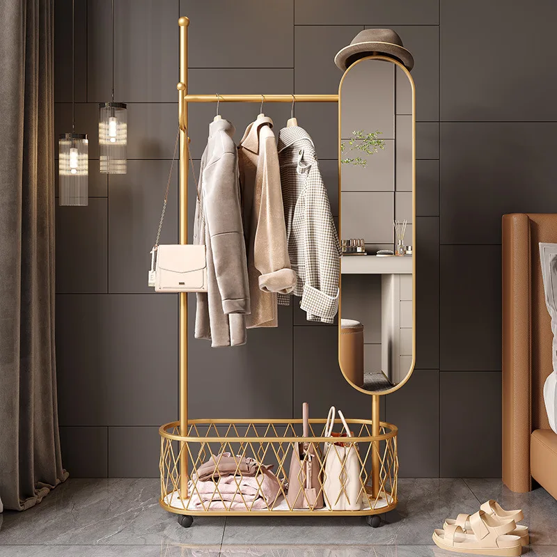 

Floor-to-ceiling light luxury rotating coat rack integrated simple household bedroom hanger mirror multi-functional full-
