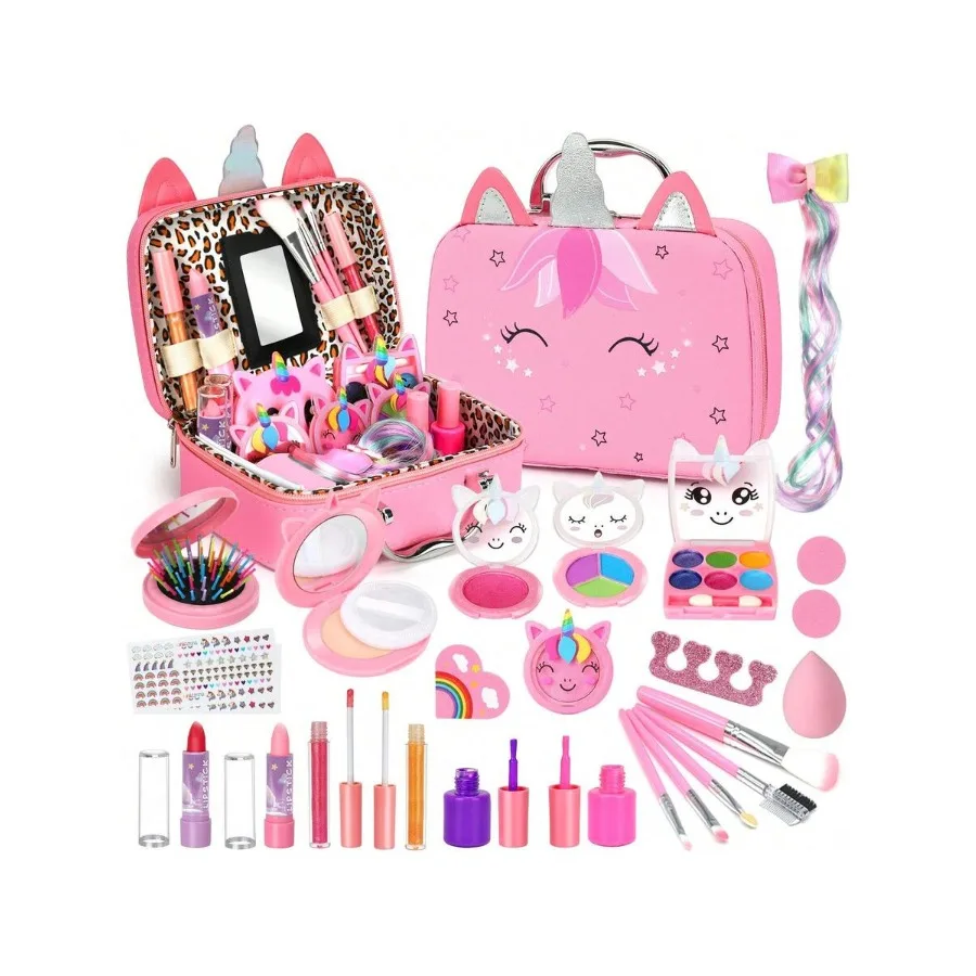 

28-Piece Washable Makeup Set For Girls - Girls' Makeup Kit 's Makeup Set Real Makeup For Little Girls 's Princess Christmas Bir