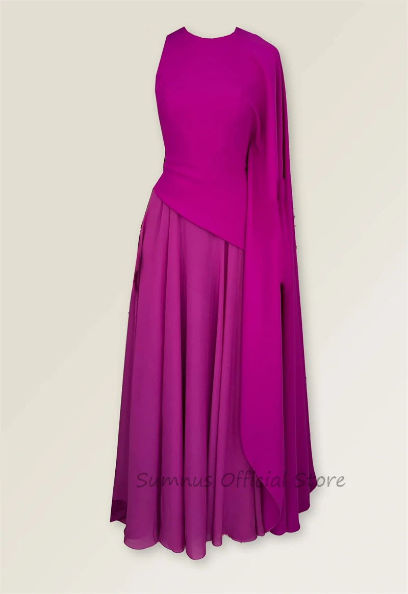 SUMNUS Newest Formal Event Prom Dresses Gown Flare One Sleeve Custom Casual Party Vestido Fuschia Purple Special Evening Gowns