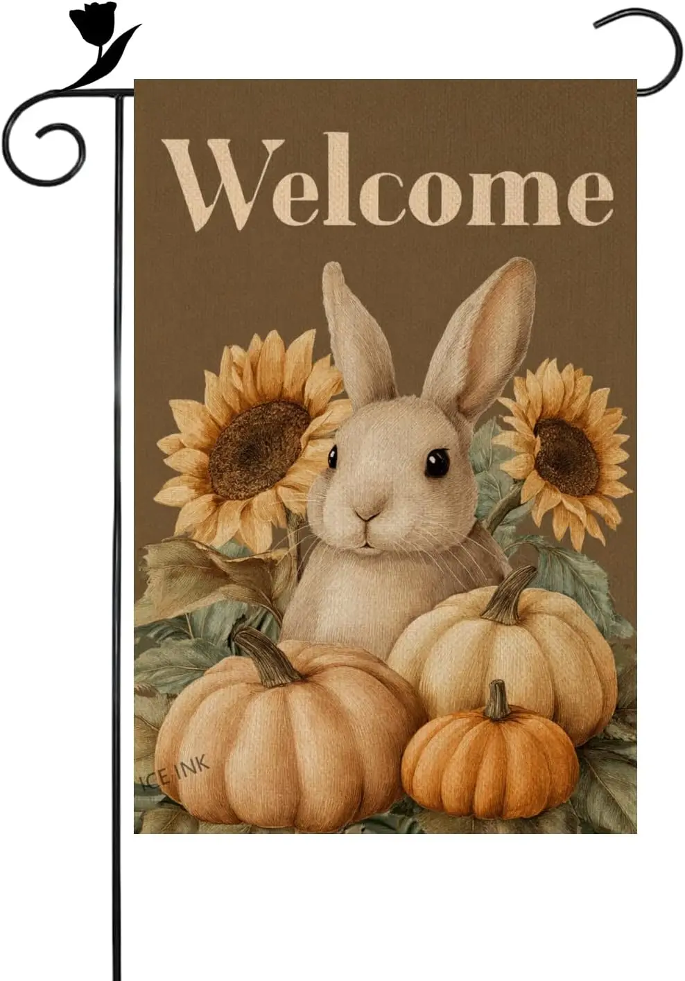 Ice ink Welcome Autumn Rabbit Pumpkin Sunflower 12x18 Inch Double Sided Linen Small Yard Flag House Flags for Outdoor Home D llz