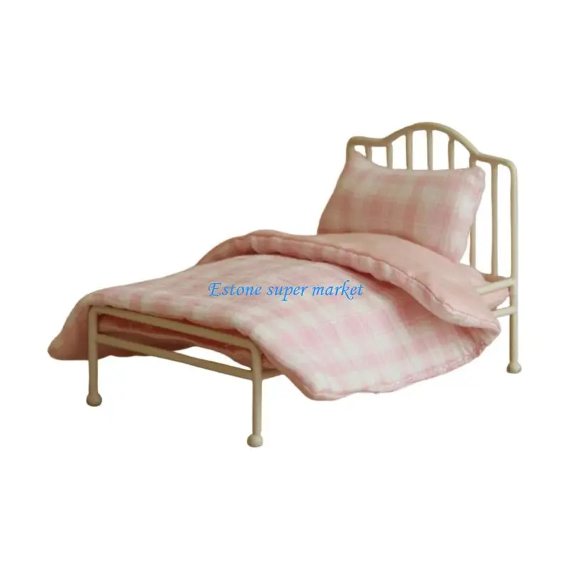 090B 1/12 Realistic Bed with Bedding Doll House Miniature Furniture For Kids RolePlay