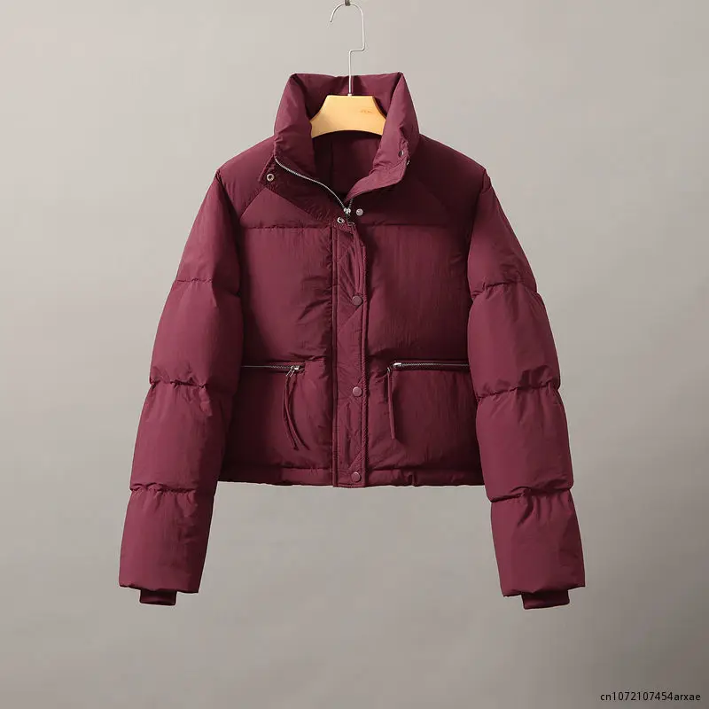 Veste matelassurera en polyester avec fermeture éclair pour femme, manteau chaud, parkas épaisses, monochromatique, mode coréenne, hiver, 2023