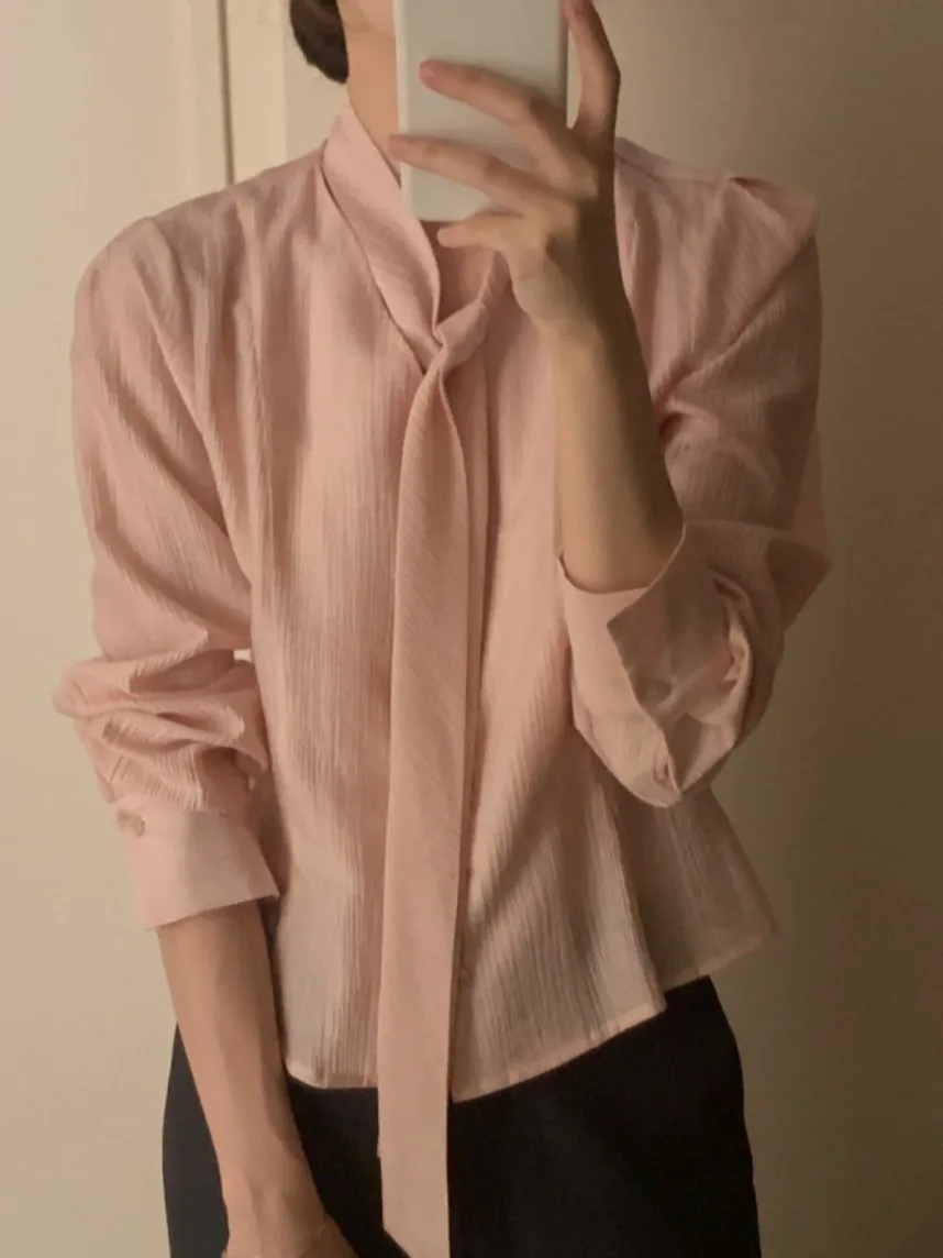 Início da primavera feminino irt coreano sle v-ne único botão bolha sve topo pele-amigável respirável solto ajuste camada base