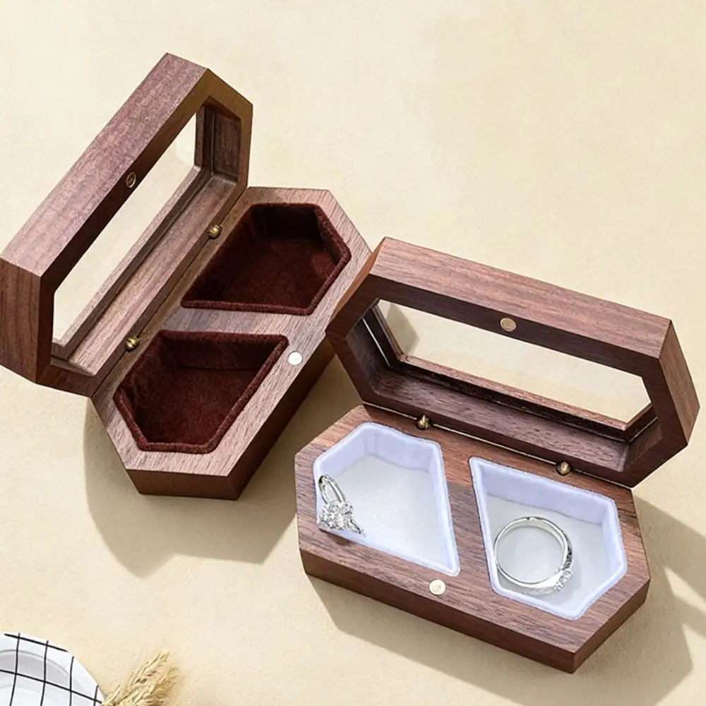 

Multi-function Velvet Mini Wood Rings Box Square Necklace Earrings Rings Bearer Box Wedding Dust-proof Rings Display Case Couple