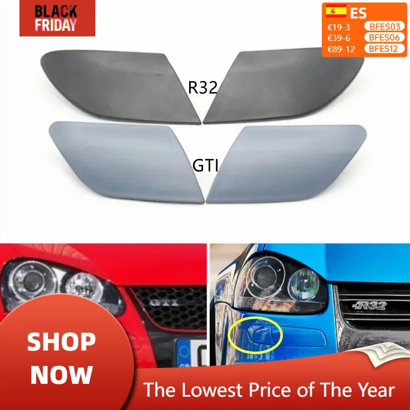 Front Bumper Headlamp Cover Head Light Washer Nozzle Cap For VW Golf V MK5 GTI R32 2003-2009