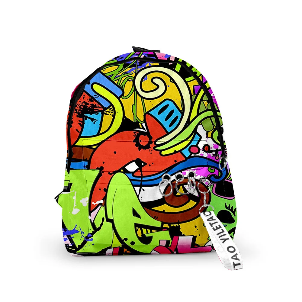 Popular Youthful Graffiti School Bags Notebook Backpacks Boys/Girls 3D Print Oxford Waterproof Key Chain Small Travel Bags
