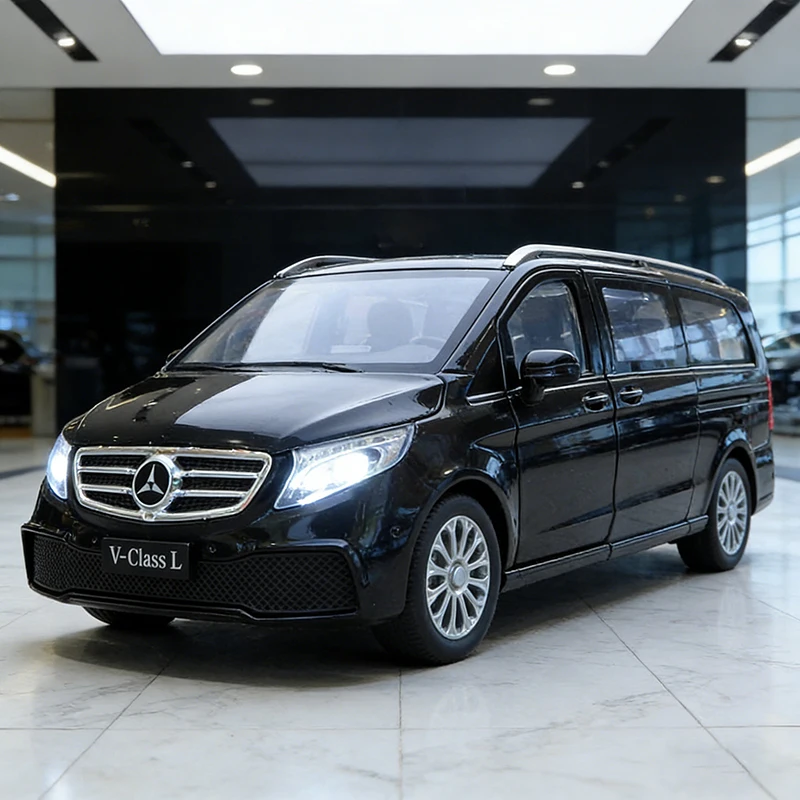 Nuevo vehículo de negocios Benz V260 MPV 1:24, modelo de coche de aleación con sonido y luz, juguete coleccionable para niños, regalo de cumpleaños