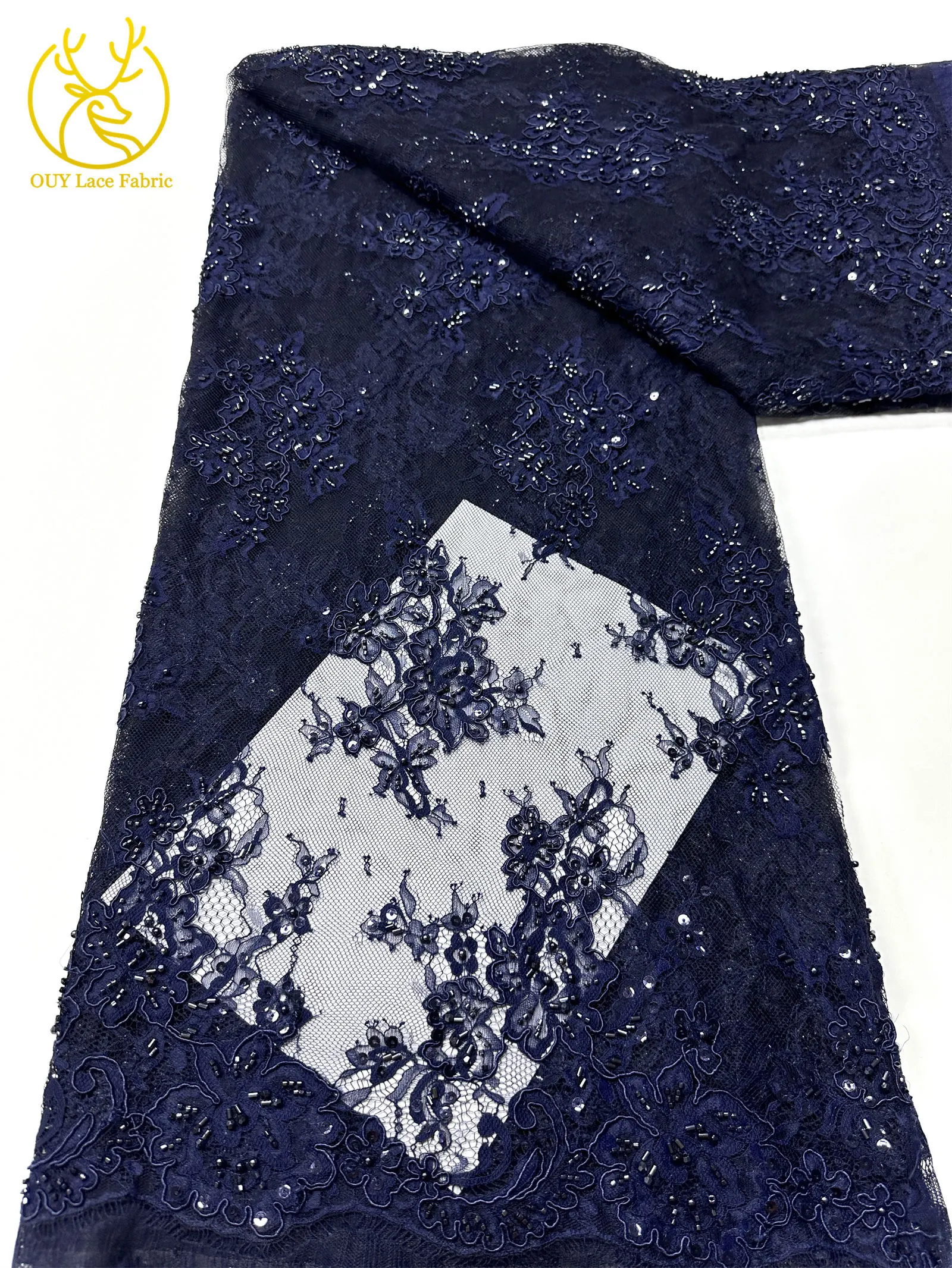 Elegante, exquisite, würdevolle, neue, modische, handgefertigte, perlenbesetzte, mit Pailletten bestickte Netzspitze, vollständig mit Perlen besetzt, für Damen-Hochzeitskleider – Detail 20