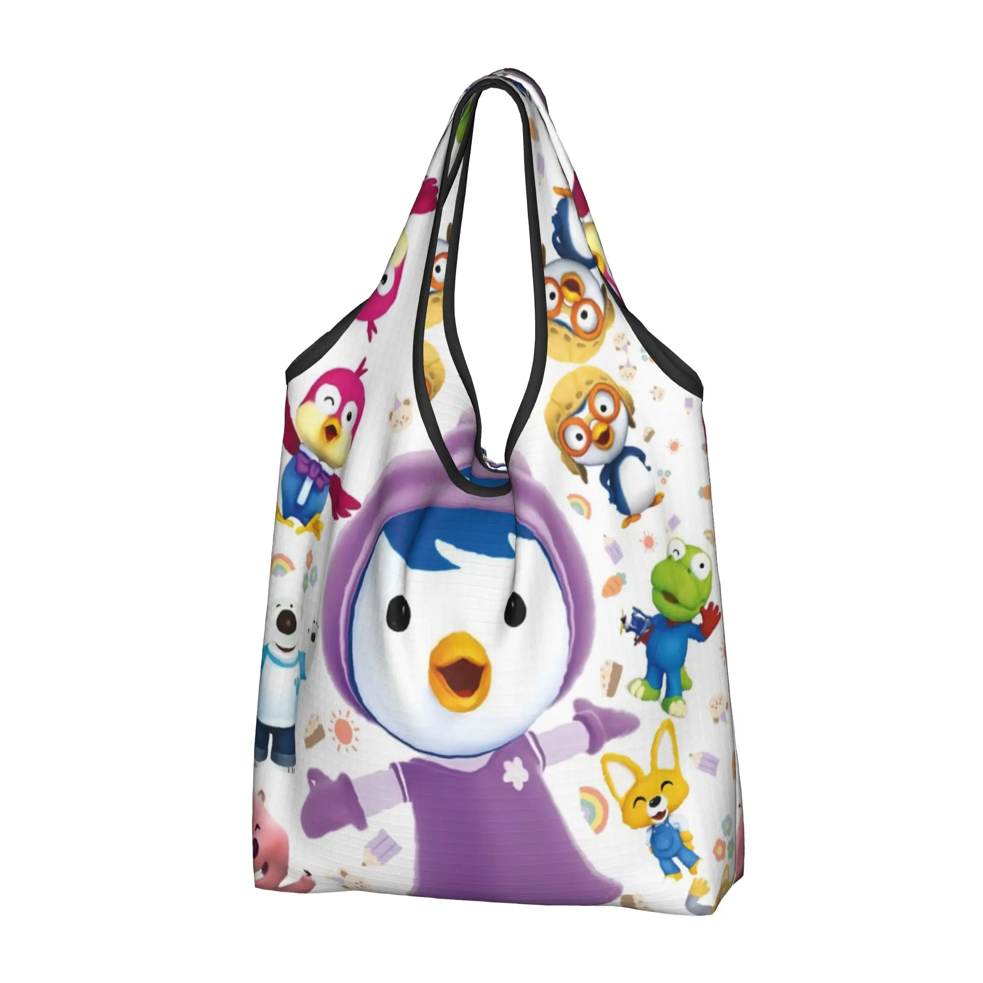 Pororo The Little Penguin  Groceries Tote Shopping Bags  Kawaii Korean 3D Anima TV Shoulder Shopper Bags Big Capacity Handbag