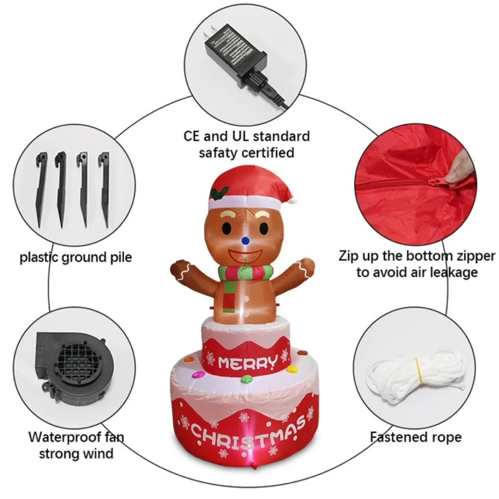Gingerbread Man Collocation Cake Inflatable Model Festival Venue Layout Ornament 5 Feet/1.5m Christmas Atmosphere Decoration