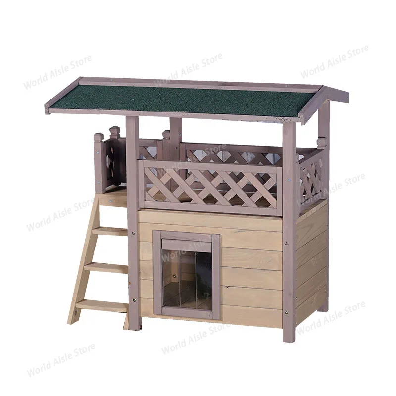 Outdoor Solid Wood Medium Small Rainproof Cat House Cat Rabbit Nest Cat House Double Floor Universal Pet Sturdy and reliable
