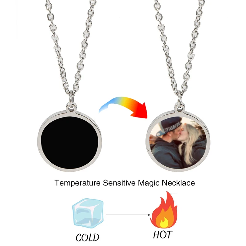 Custom Photo Necklace Hot Activation Magic Necklace with Hidden Personalized Picture Round Pendant Necklace Christmas Gift