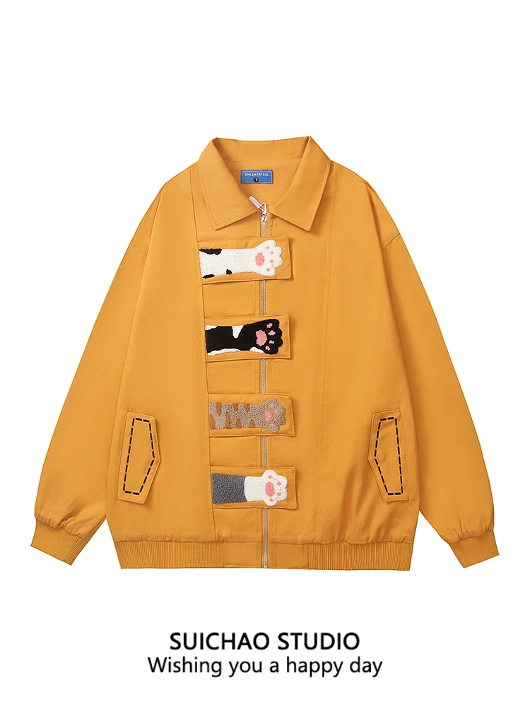 

Suichao American Retro Claw Floing Open Cardigan Jaet Loose Casual Autumn Winter Couple Outerwear Cartoon Travel Leisure