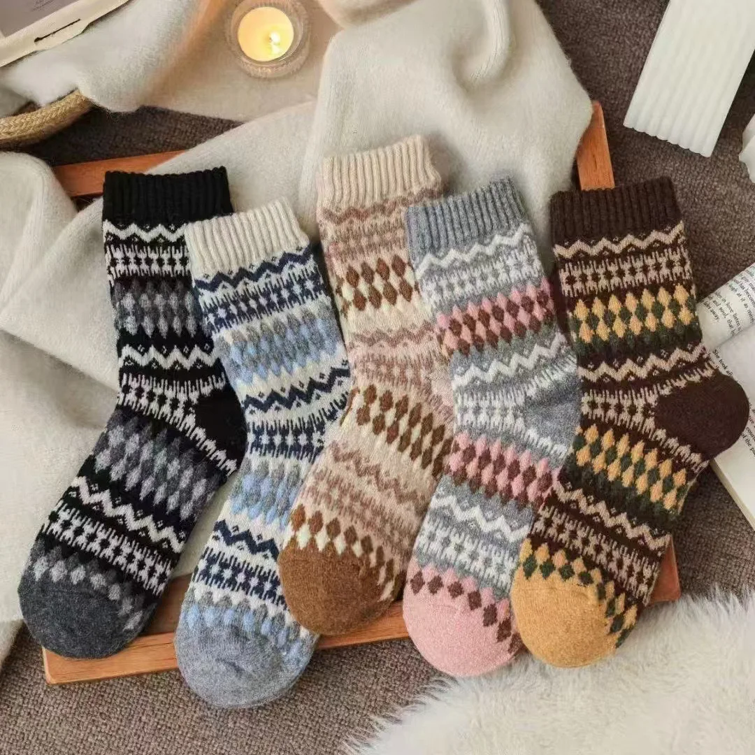 معرض جزيرة الجوارب الرجعية الصوف المرأة الخريف/الشتاء المرأة العرقية نمط الأدب الأوسط أنبوب مكدسة الجوارب طويلة الشتاء سميكة #2