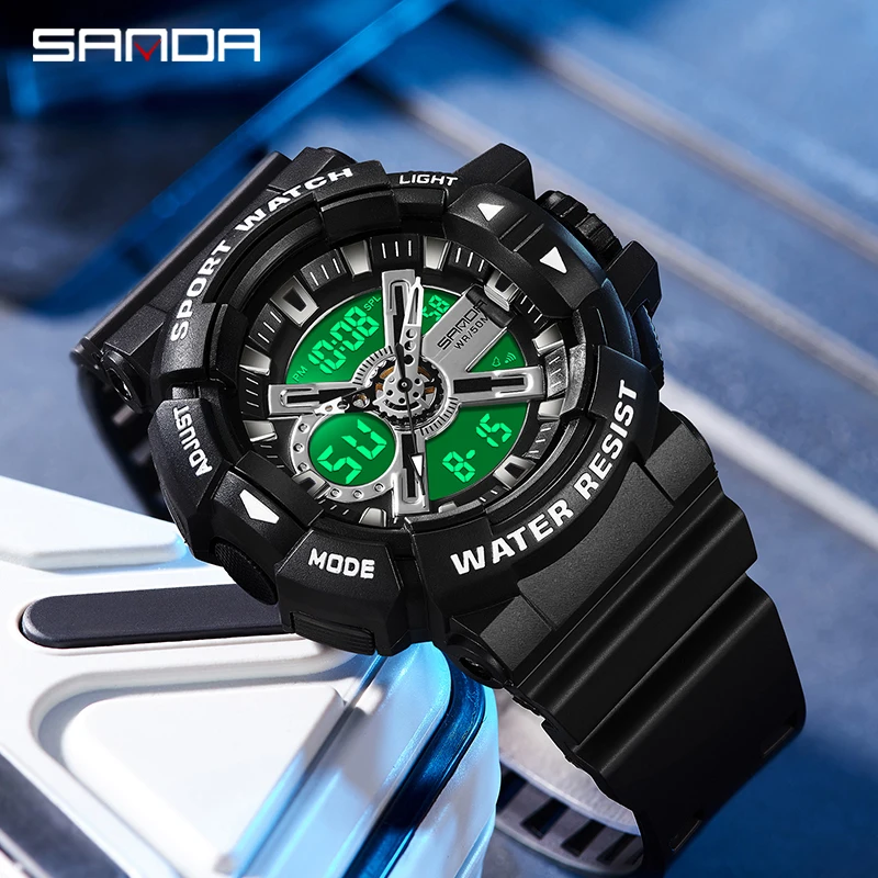 

SANDA Top Brand Luxury Multifunctional Dual Display Watch Fashion Outdoor Sports Chronograph Watches HD Luminous Men Clock Reloj