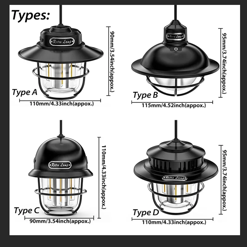 Portable Camping Lamp Retro Hanging Tent Lamp Stepless Dimming Camping Light LED Waterproof Rechargeable Emergency Light 1200mAh