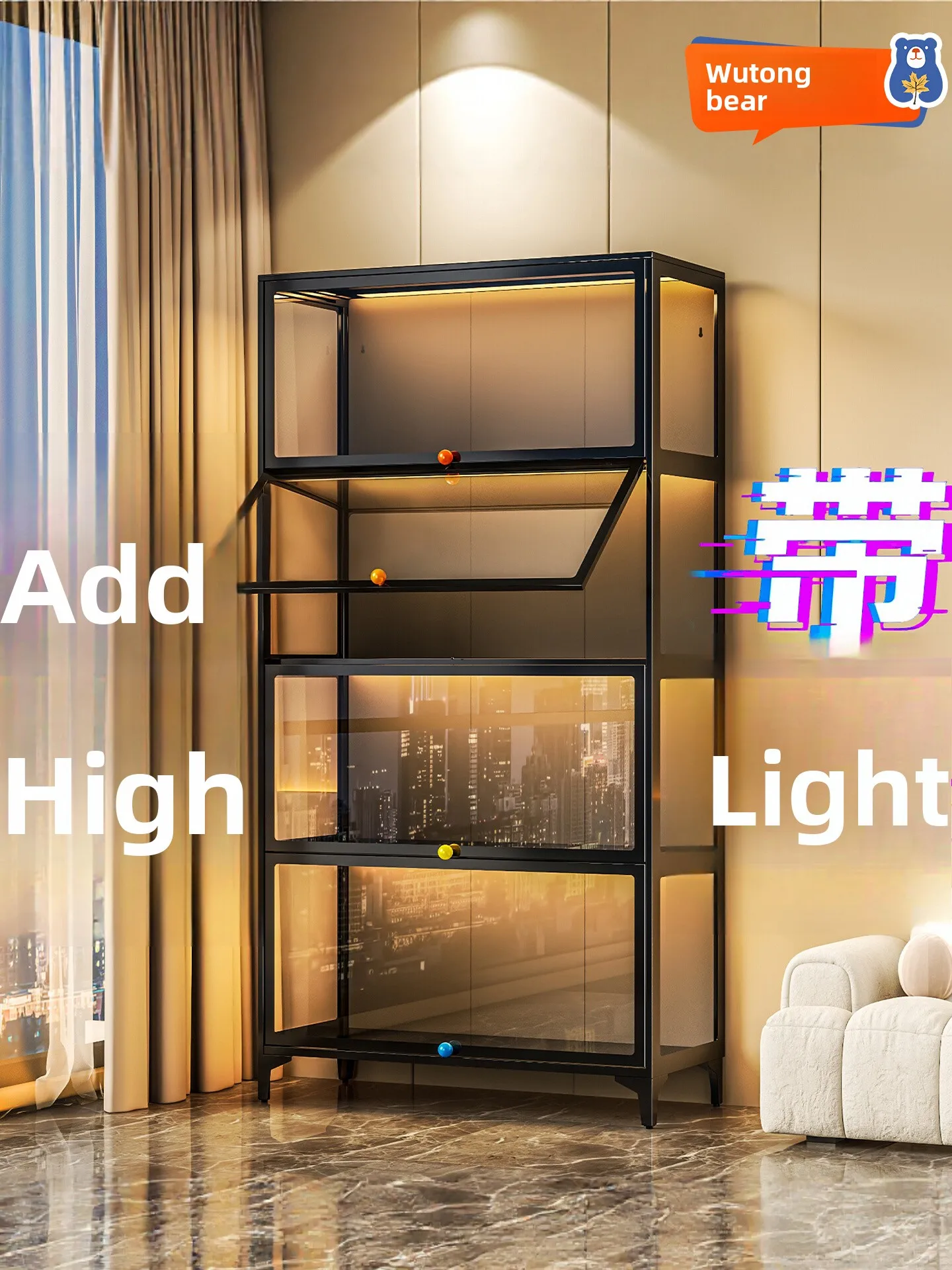 Figure display cabinet, household cabinet with lamp, glass display cabinet, high-rise steel doll cabinet, blind box, toy storage
