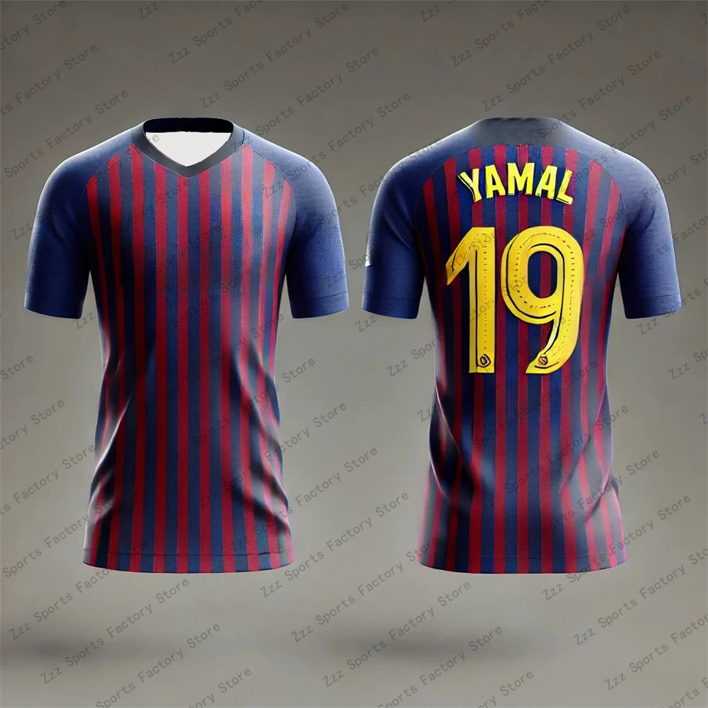 Barcelona Special Edition No.19 Footballer Yamal Short sleeved T-shirt Men's Youth Sports Loose Breathable Tee Quick Drying Tops