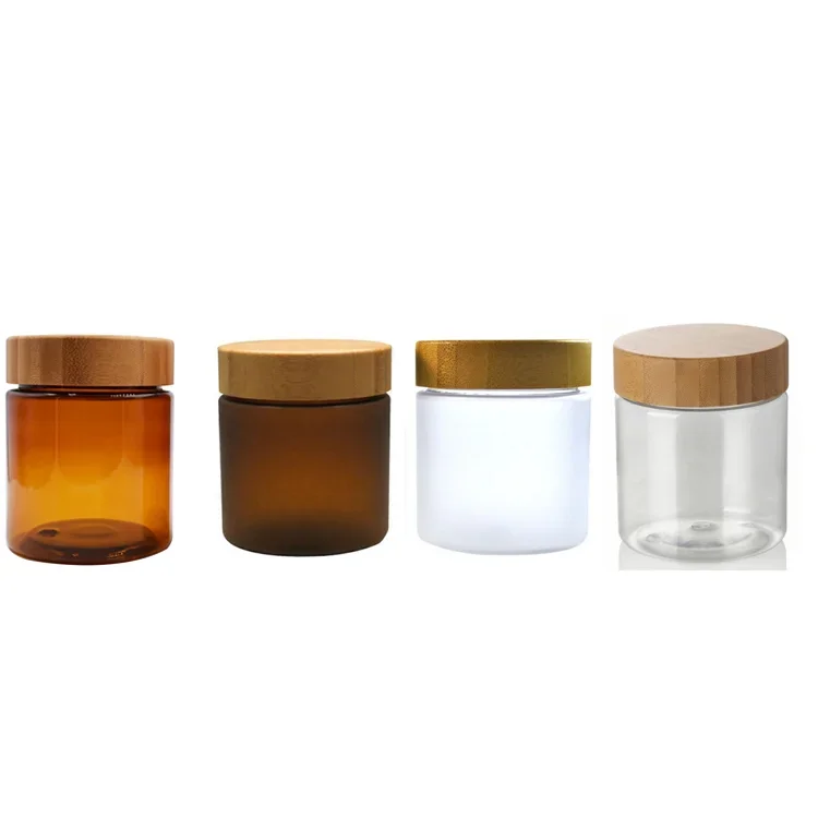 حاوية عسل للطعام، عبوة مستحضرات تجميل بلاستيكية من العنبر البلوري للعناية بالبشرة، حاوية جرة كريم الوجه مع غطاء من الخيزران الخشبي الحقيقي #5