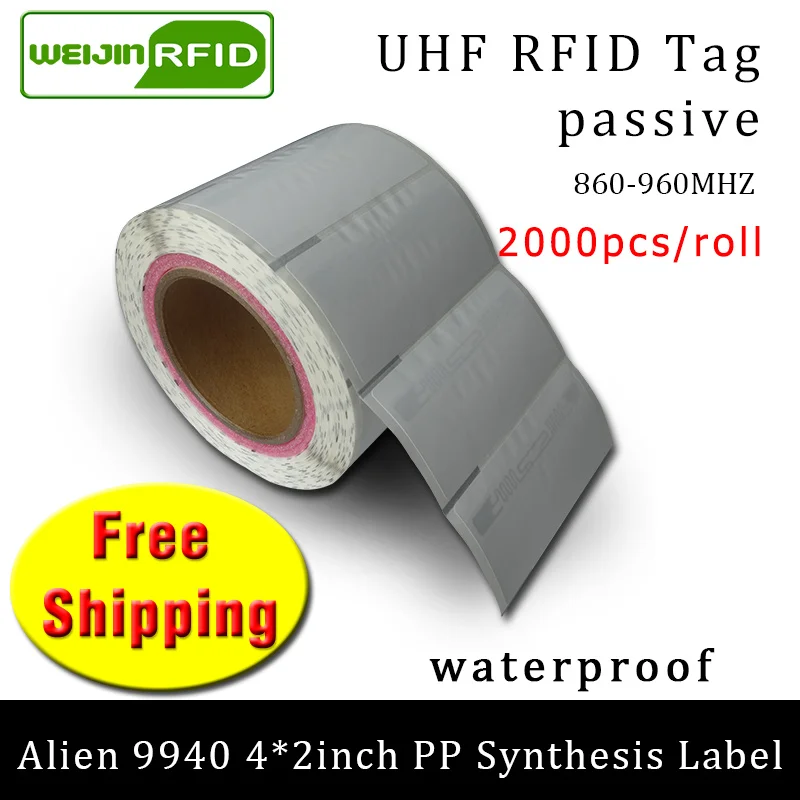 Stiker UHF tag RFID Alien 9940 kertas PP EPC6C paper Higgs9 2000 buah gratis pengiriman label RFID pasif