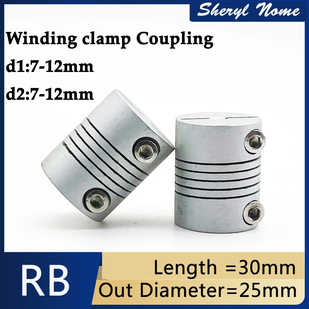 

RB elastic wire wound clamping aluminum alloy coupling D25L30 servo motor screw coupling 7/8/9/9.52/10/11/12mm