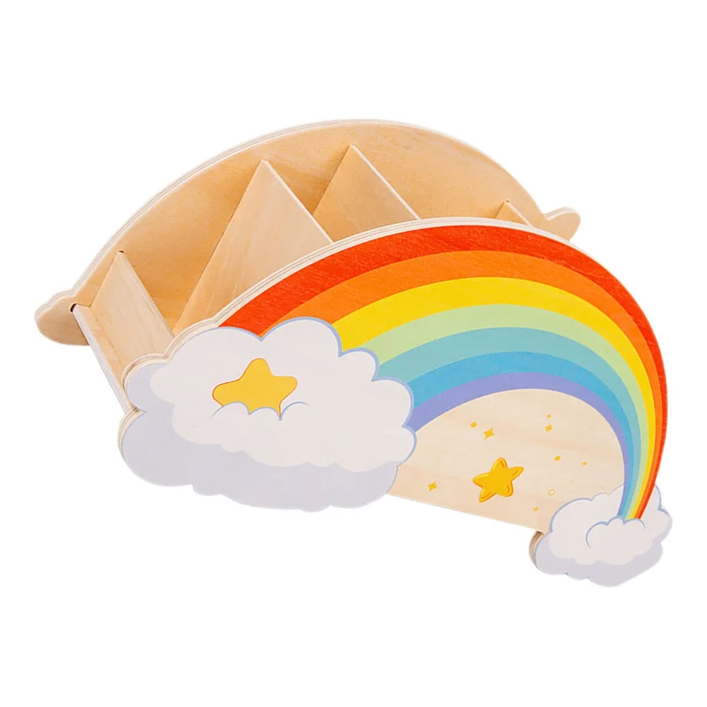 

Wooden Rainbow Holder Desk Accessories Large Capacity Office Organizer Kids Classroom Supply Caddy Storage Container