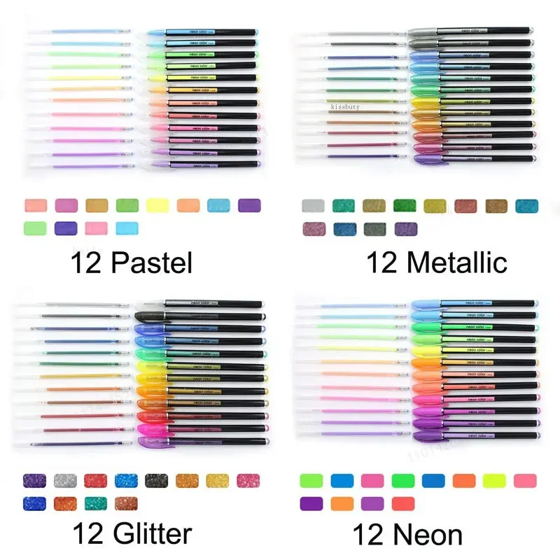 12Pcs/Set Ballpoint Pen Set Glitter Gel Pens For School Office Adult Coloring Book Journals Drawing Doodling Art Markers Gel Pen