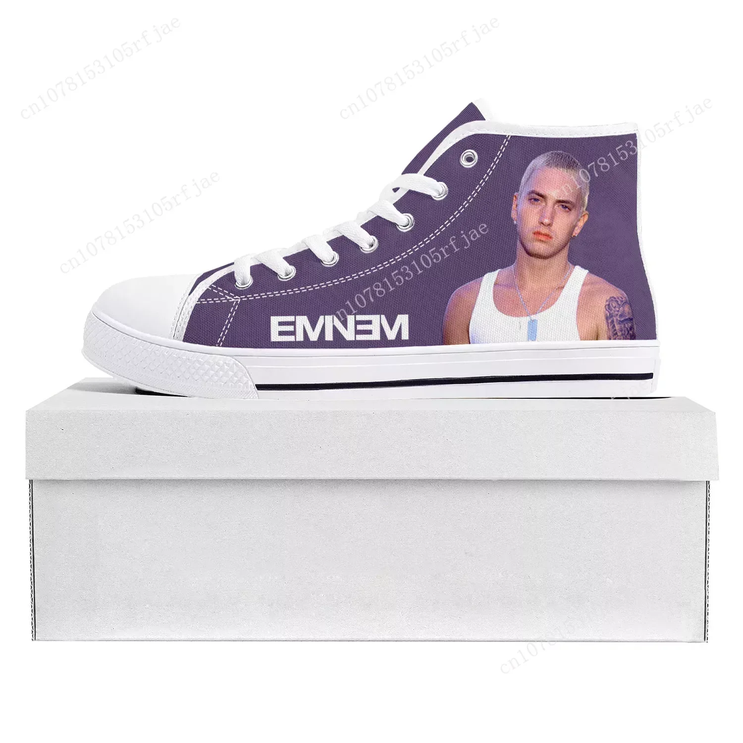 Eminem Hip Hop Rapper Music Popular High Top High Quality Sneakers Mens Womens Teenager Canvas Sneaker Couple Shoes Custom Shoe
