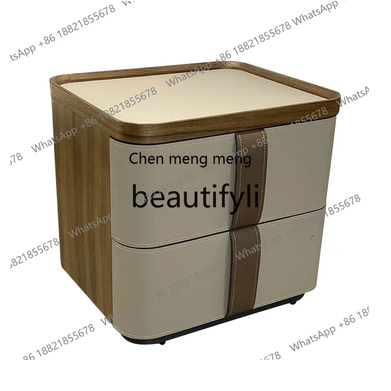 

G Living room French bedside table Designer Italian minimalist saddle leather walnut cabinet