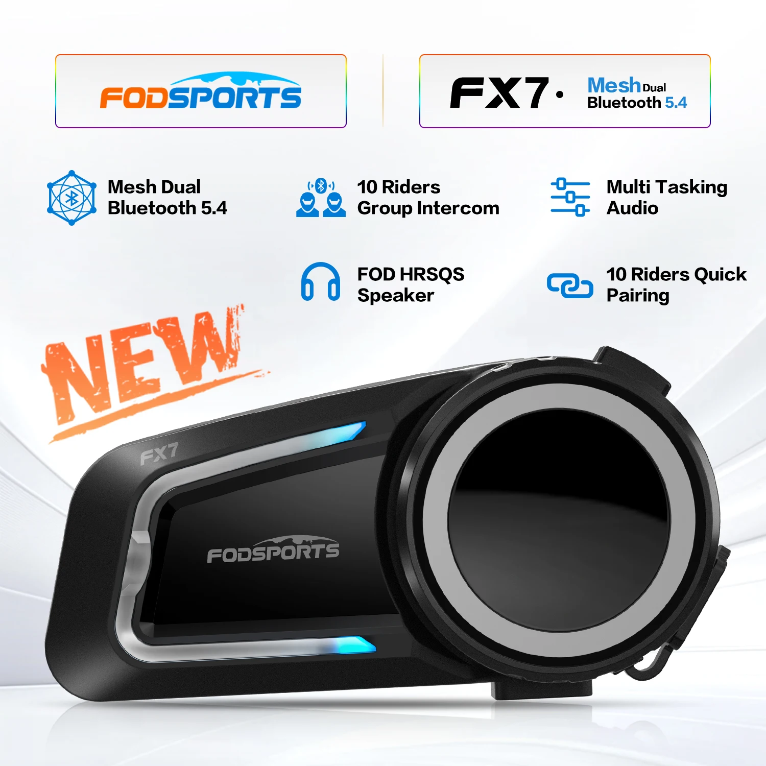 Fodsports FX7 หมวกกันน็อครถจักรยานยนต์ Intercom ตาข่าย Bluetooth ชุดหูฟังหมวกนิรภัย Moto Interphone,10 Rider 2000M,วิทยุ FM,BT5.4