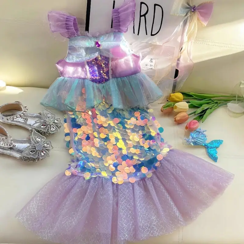 Meerjungfrau-Prinzessinnenkleid Karneval Geburtstagsparty-Kleid Halloween Meerjungfrau-Kostüm Mädchen Prinzessinnen-Kostüm Pailletten-Fischschwanz-Rock