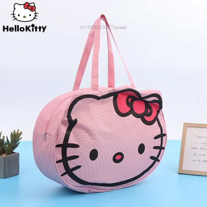 Sanrio Cute Hello Kitty Shaped Oxford Cloth Handheld Travel Bag with Large Capacity Y2k Portable Zipper Pink Wash Storage Bag