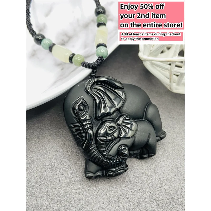 

Нефритовый обсидиан, слон, подвеска в виде животного, ожерелье, бусины, шнур, резная ручная работа