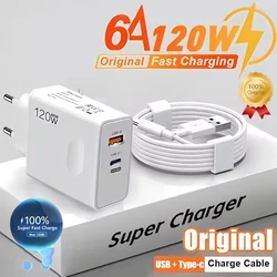 New 120W Original Charger Fast Charge PD USB 2 In 1 Charger 2 Ports Fast Charging For Xiaomi Huawei iPhone Samsung EU US UK