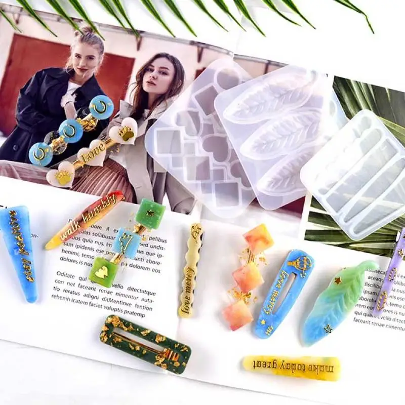 Moldes de silicone para presilhas de cabelo geométricas, molde de resina epóxi para faça você mesmo, artesanato, fabricação de jóias, acessórios de molde
