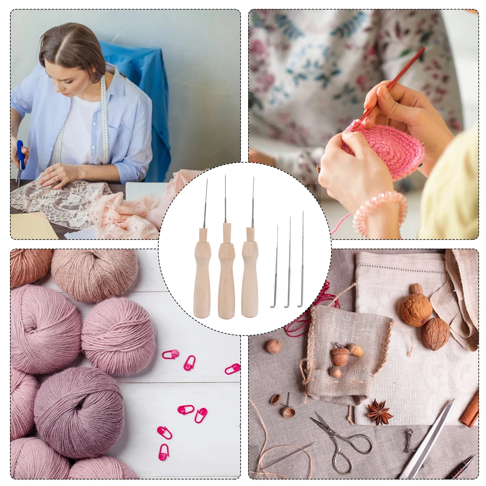 

60Pcs Needle Felting Kit 3 Sizes Durable Metal Needles 3 Wooden Handles Clear Bottles Wool Felt Tools Felting Kits