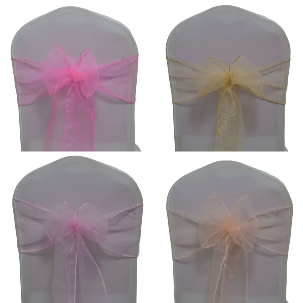 

100pcs Organza Sash Seaside Wedding Mariage Chair Decoation Butterfly Knots Restaurant Banquet Christmas Birthday Party Sashes