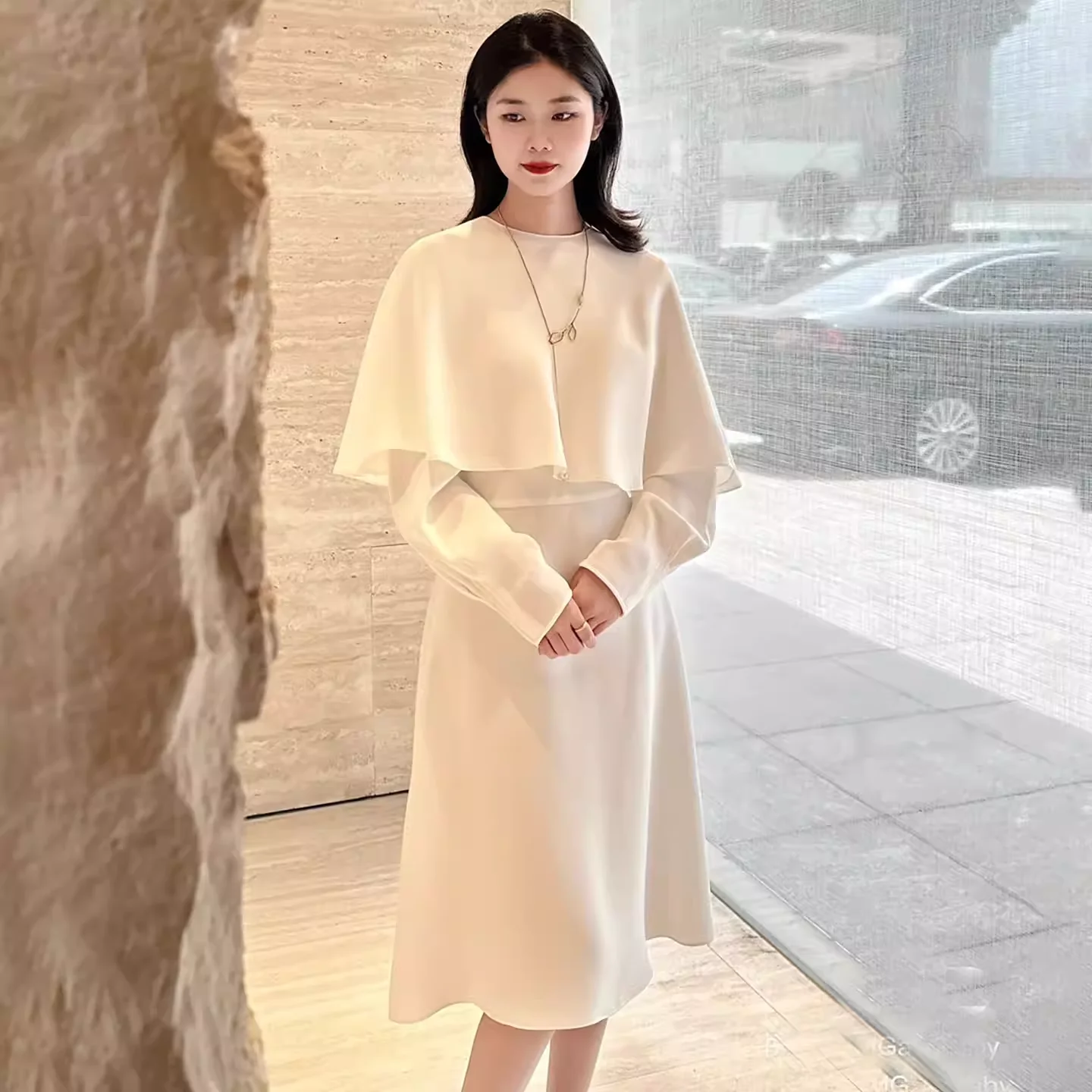 

Silk Chiffon Dress Summer 2026 Fashion Women's Cloak Dress Elegant Ladies White Midi Dress