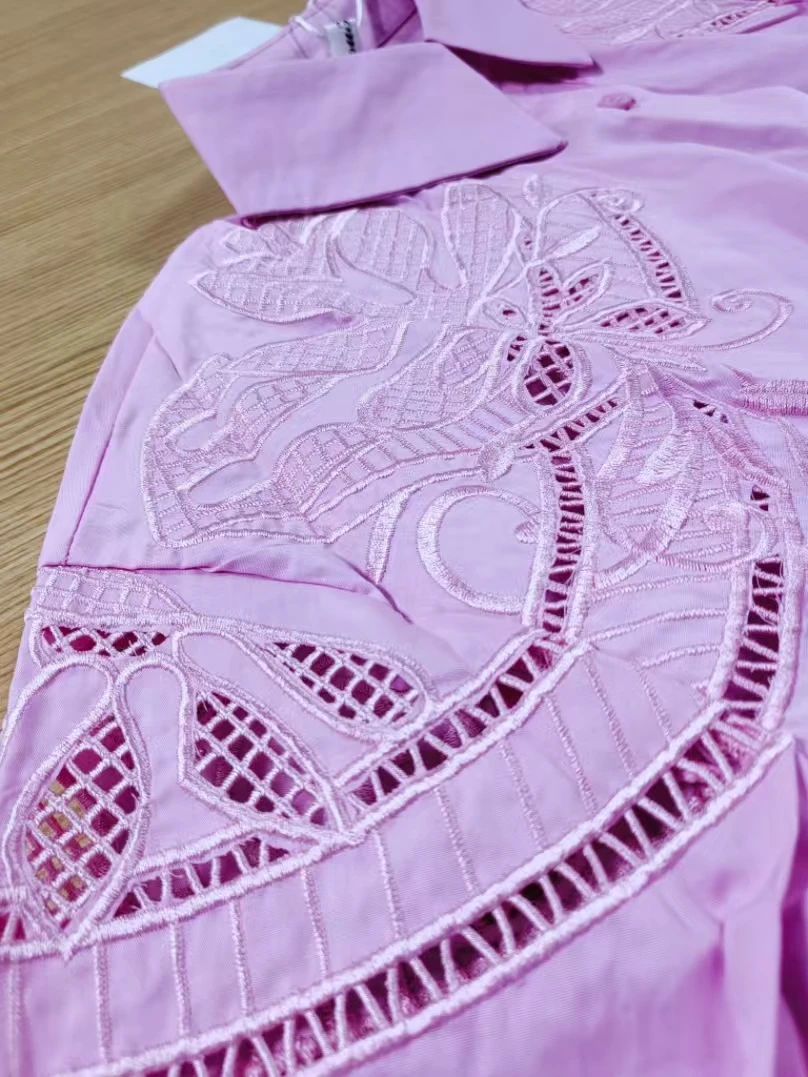 

Настоящая фотография, цветы, вышивка, хлопковые розовые рубашки, блузки для женщин, топы большого размера с длинными рукавами, женская одежда