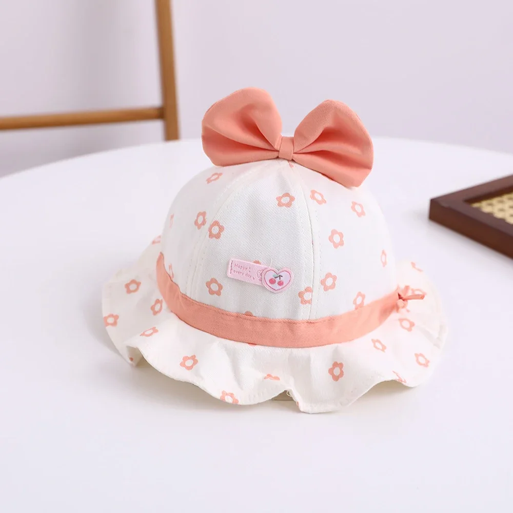 Baby Kids Wave Edge Bowtie Sun Hat Girl Floral Printed Cotton Cap Little 2025 Spring Child Wave Brim Sunshade Hat 6-24 month