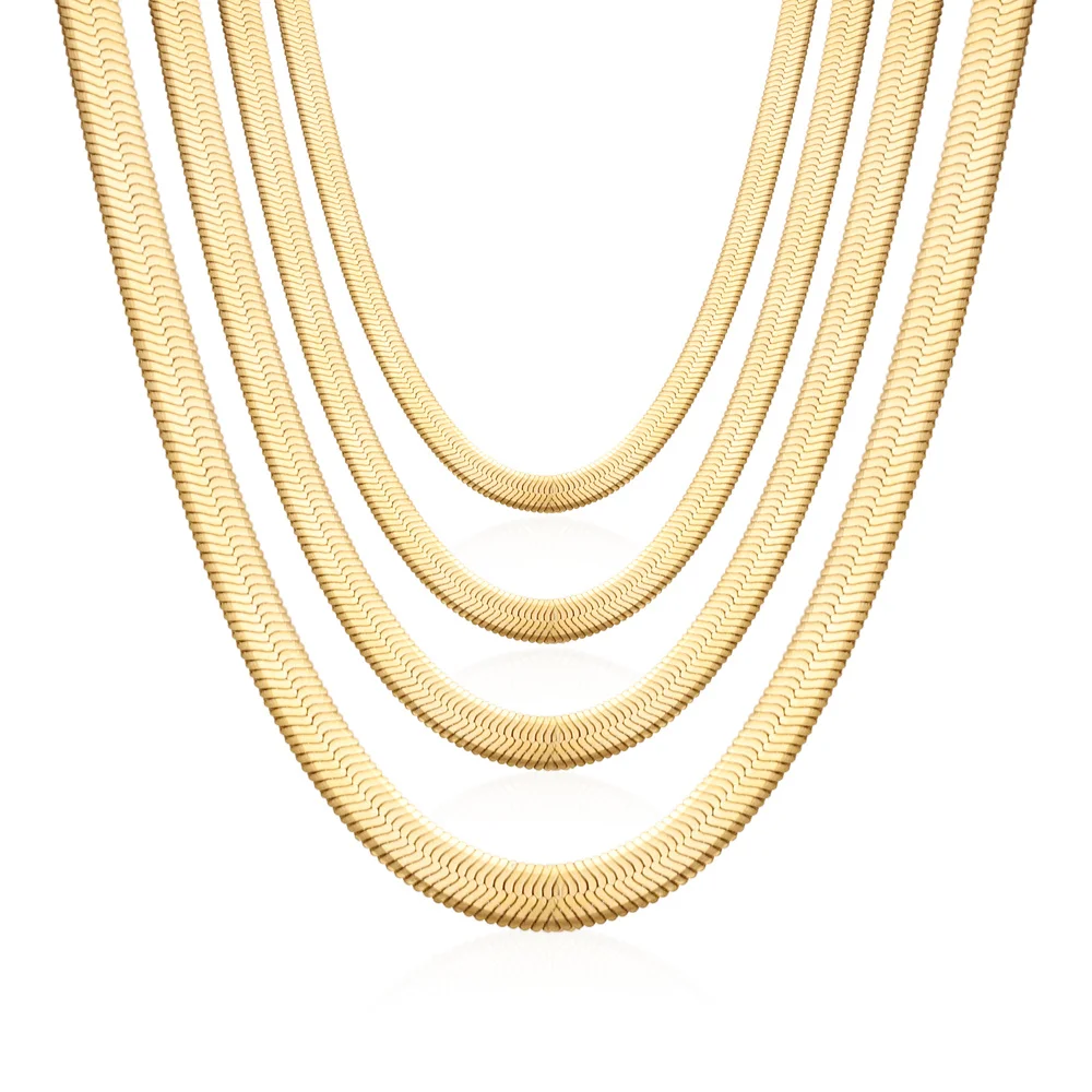 Stainless Steel Plated 18K Gold Cuban Flat Chain Necklace 2/3/4/5mm Blade Necklace Snake Bone Chain Men & Women Jewelry Gifts