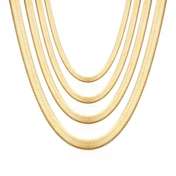Stainless Steel Plated 18K Gold Cuban Flat Chain Necklace 2/3/4/5mm Blade Necklace Snake Bone Chain Men & Women Jewelry Gifts