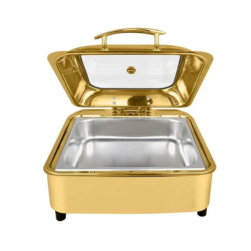 Stainless steel square hydraulic thickened golden buffet furnace Commercial hotel heating and insulation furnace cover furnace