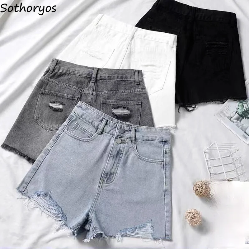 

Summer High Waisted Shorts Women Denim Frayed Vintage Holiday Hotsweet Tender All-match Casual Students Streetwear Popular Daily
