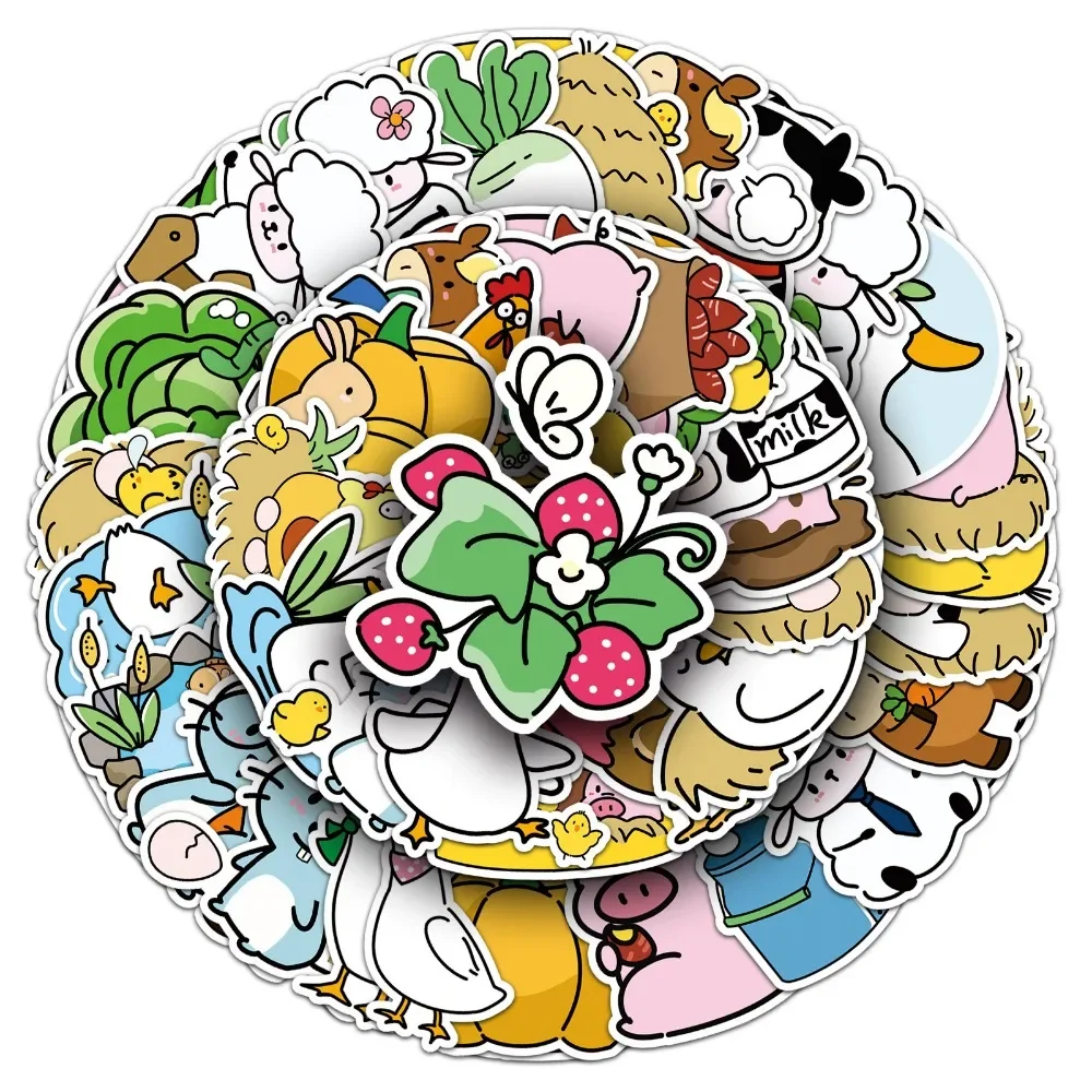 10/50Pcs Cartoon Happy Farm Animals Stickers Waterproof Skateboard Guitar Luggage Laptop Wall Hand Account Sticker Kids Toy