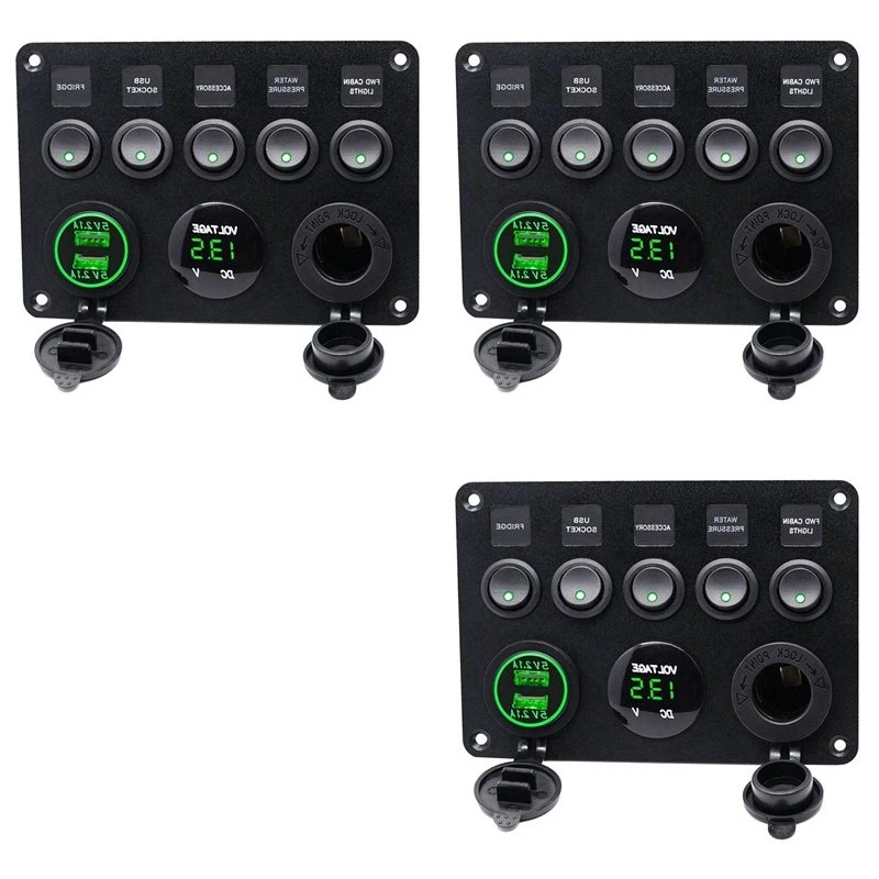 3X 5 Gang 12V/24V Inline-Fuse Box LED Switch Panel Dual USB Car Boat Truck Camper