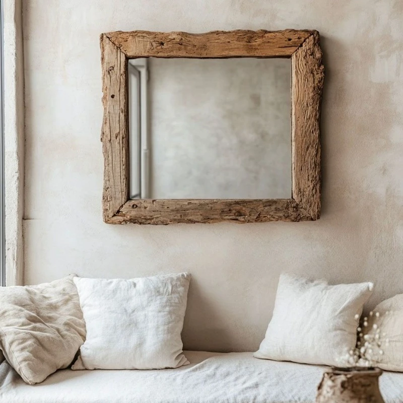 Solid wood rectangular bathroom bathroom mirror wall-mounted mirror B & B hotel decorative mirror