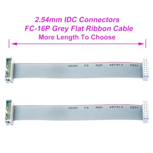 2.54mm IDC płaski kabel taśmowy, FC 16-pinowy kabel męski do żeński IDE 30cm 2 szt. (FM16-30cm-2Pcs)